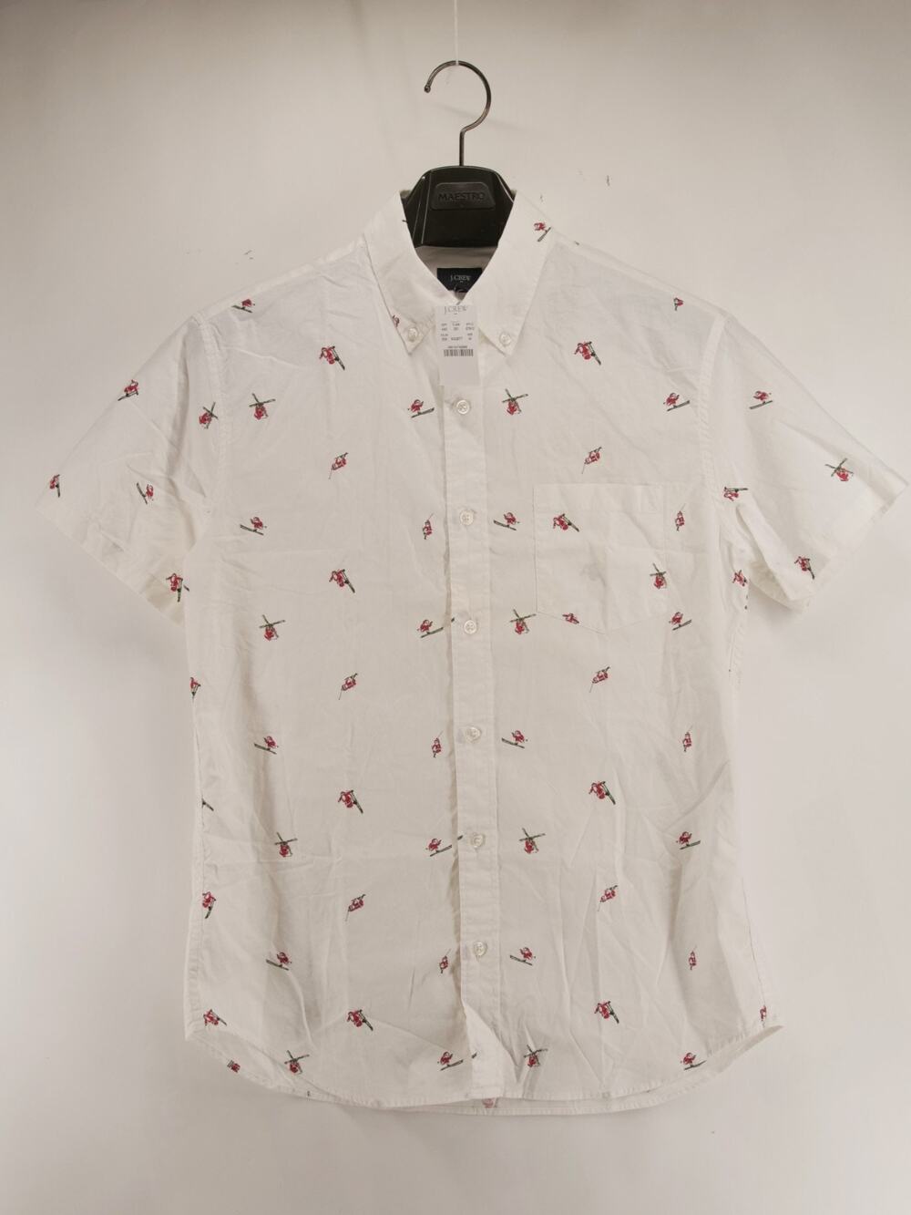 J.Crew Skiing Santa Short Sleeve Button Up Shirt Mens Medium White NWT Holiday